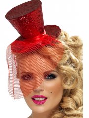 Mini chapeau Burlesque Rouge à Voilette
