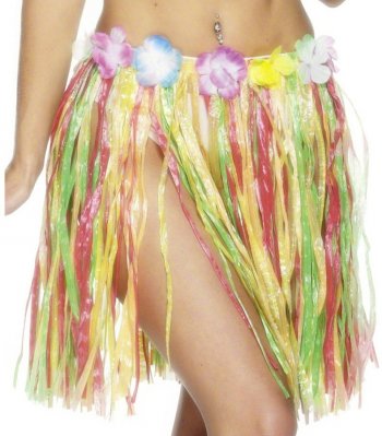 Jupe Hawaenne courte  franges multicolores 