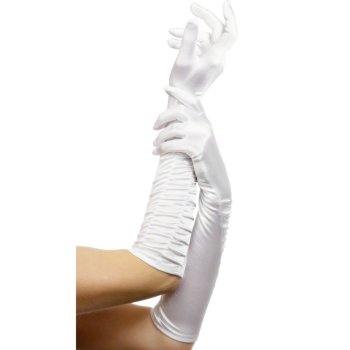 Longs gants plissés en satin blanc 
