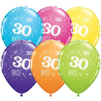 6 Ballons Multicolores 30 ans 